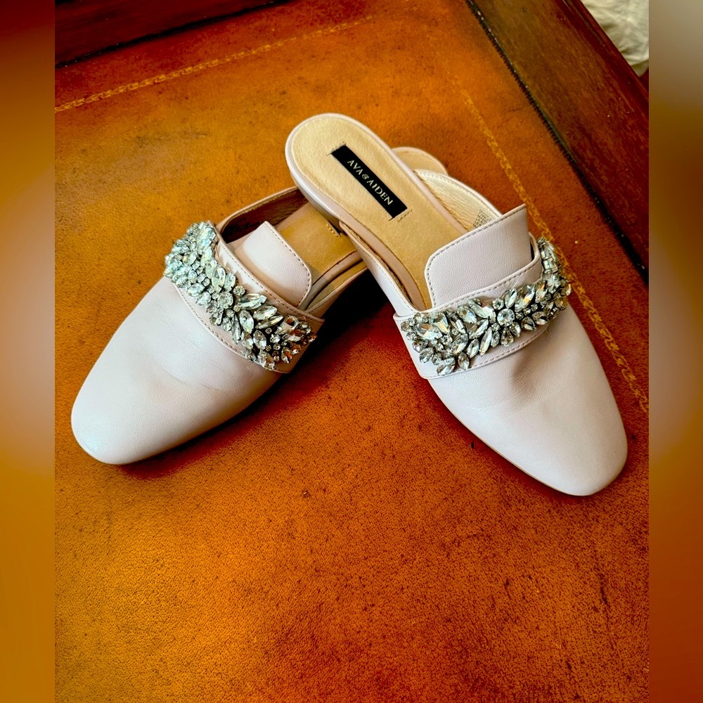 Elegant Ava & Aiden Blush Mules with Rhinestone Detail